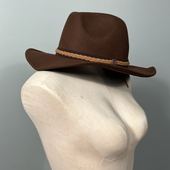 Frye Mens Brown with Tan Trim Fedora / Cowboy Hat - Picture 3 of 14